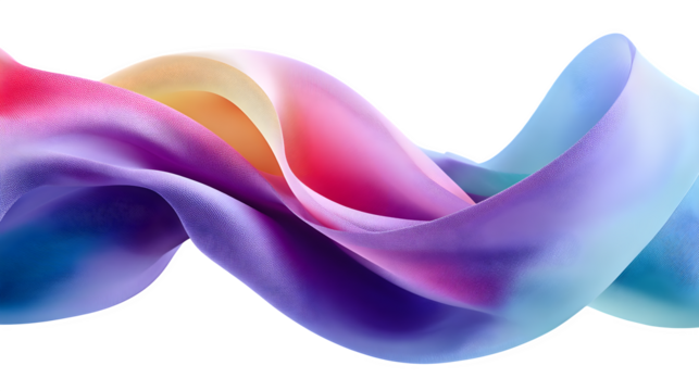 Flowing iridescent fabric, isolated on transparent background