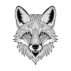 Fototapeta premium Geometric illustration of a wolf's face viewed from the front, showcasing intricate line art and detailed fur texture