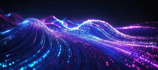 Dynamic Abstraction Flowing Data Stream With Blue and Purple Light Lines on Dark Background
