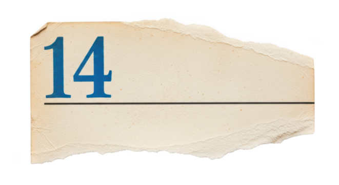 Torn paper with number 14 and line isolated on transparent background - Powered by Adobe