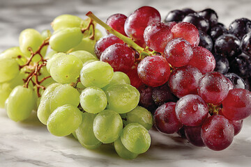 Fresh Red, Green, and Black Grapes on Elegant White Background