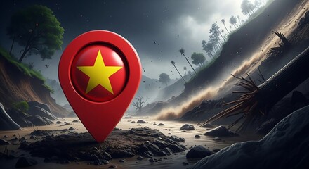 Explore Vietnam travel destination, stunning landscape with iconic marker, plan your adventure, discover Southeast Asia paradise, tourism promotion concept