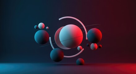 Complex geometric forms interacting in a balanced composition, showing theoretical dimensions merging in colorful abstract harmony ,visualization ,cube ,balance