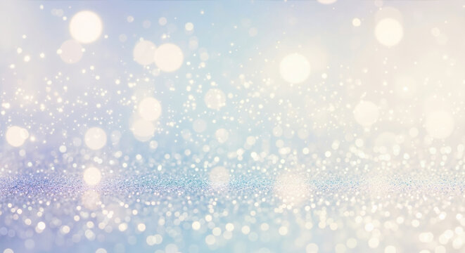 Sparkling blue glitter background with golden bokeh. Festive winter texture for Christmas and New Year celebrations