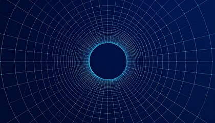 geometric vortex tunnel curved grid lines spacetime illusion digital symmetry dark blue gradient --v 5 --ar 16:9