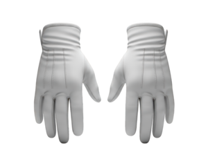 Pair of formal white dress gloves displayed against a transparent background