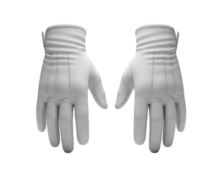 Pair of formal white dress gloves displayed against a transparent background