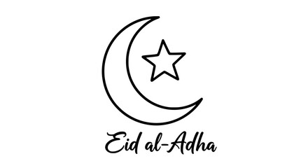 Minimalist black outline vector icon of a crescent moon and star symbol with 