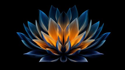 Stunning Blue and Orange Lotus Flower on Black Background.