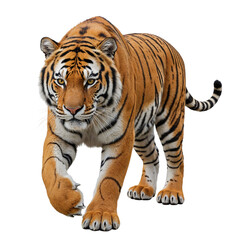 Fototapeta premium Majestic bengal tiger walking forward isolated on transparent background