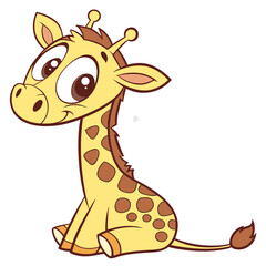 Cartoon giraffe sitting with a friendly expression shown here