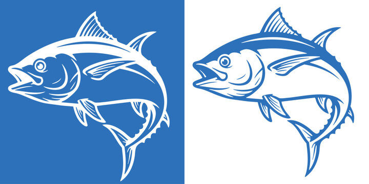 Detailed Jumping Tuna Graphic Element Showing Side View of Open Mouth and Powerful Movement