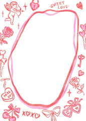 Valentine's Day Frame, Hand Drawn Bow Borders, Vintage Style Decorative Heart and Rectangular Frames for Greeting Cards, Invitations