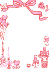 Valentine's Day Frame, Hand Drawn Bow Borders, Vintage Style Decorative Heart and Rectangular Frames for Greeting Cards, Invitations