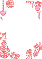 Valentine's Day Frame, Hand Drawn Bow Borders, Vintage Style Decorative Heart and Rectangular Frames for Greeting Cards, Invitations