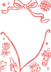 Valentine's Day Frame, Hand Drawn Bow Borders, Vintage Style Decorative Heart and Rectangular Frames for Greeting Cards, Invitations