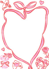 Valentine's Day Frame, Hand Drawn Bow Borders, Vintage Style Decorative Heart and Rectangular Frames for Greeting Cards, Invitations