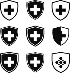 Fototapeta premium Set of Shield Icons with Medical Cross Symbols for Protection and Safety