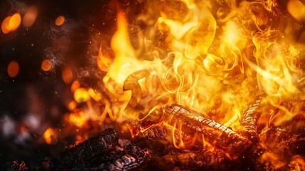 Radiating Fiery Intensity A Beautiful Bonfire Dance with Embers and Flames Under the Night Sky