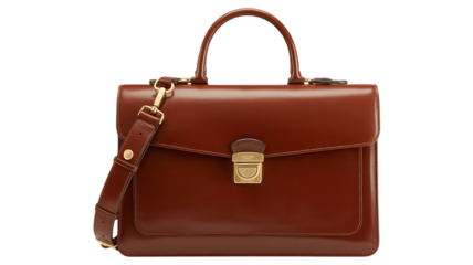Briefcase of brown leather with shoulder strap