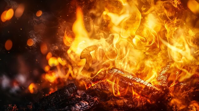 Radiating Fiery Intensity A Beautiful Bonfire Dance with Embers and Flames Under the Night Sky