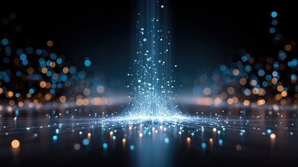 Digital Data Flow, Abstract Technology Background with Glowing Lines and Particles