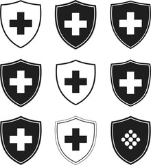 Fototapeta premium Set of nine shield icons with medical cross and dots