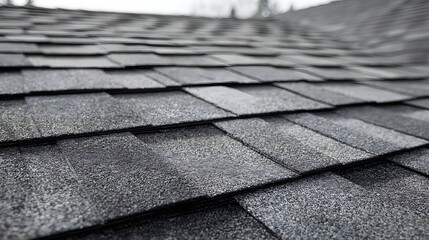 Textured architectural asphalt shingles on a residential building roof.