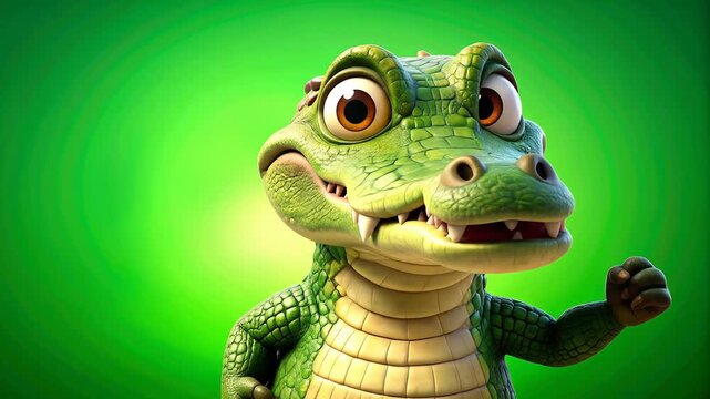 Charming 3D Animated Baby Crocodile Character Gesturing.