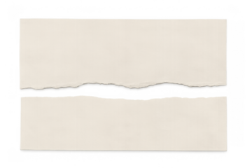 Beige torn paper sheets with rough edges, ripped parts, blank space for text or message, isolated with transparent background