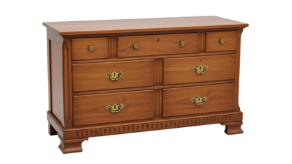 Classic wooden chest of drawers with seven drawers and brass hardware