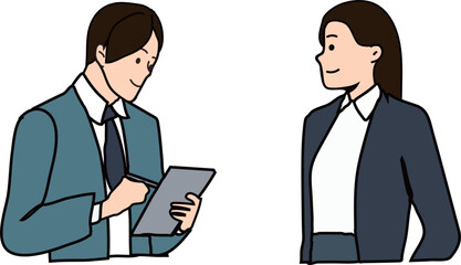 打ち合わせでメモを取るビジネスマンのイラスト
