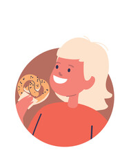 Little girl child eating pretzel