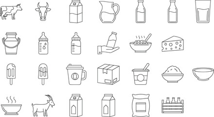 Mega Set of Hand Drawn Doodle Dairy, Food, and Beverage Outline Icons Vector Illustration