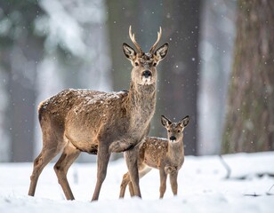 baby deer with parent