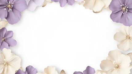 Paper crafted flowers in soft lavender and cream tones create an elegant border design