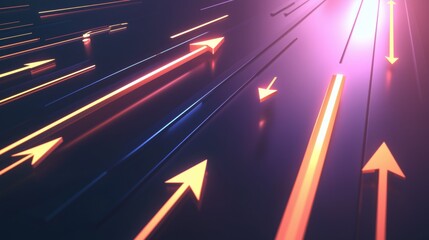 Futuristic Pathway with Glowing Arrows and Lines Illustrating Positive Growth and Success