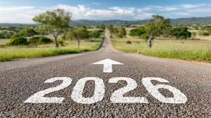 Obraz premium 2026 road arrow forward future journey planning horizon progress hope optimism