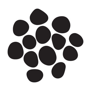 Cluster of smooth black pebbles on a white background stone rock