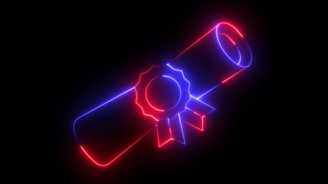 glowing neon certificate and ranking icon animation on black background. 4k motion video animation . - Powered by Adobe