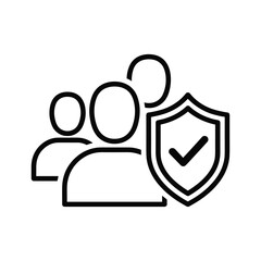 Simple black and white line icon representing group protection, security, or verified team member status isolated on