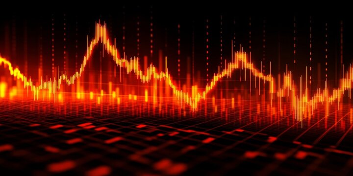 Dynamic Stock Market Chart Displaying Price Trends with Vibrant Red and Orange Waveform Graphics