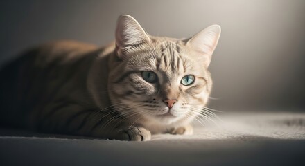"Adorable domestic cat in warm natural lighting, sharp detail, expressive eyes, soft fur texture, cozy indoor atmosphere, professional pet photography, high-resolution portrait