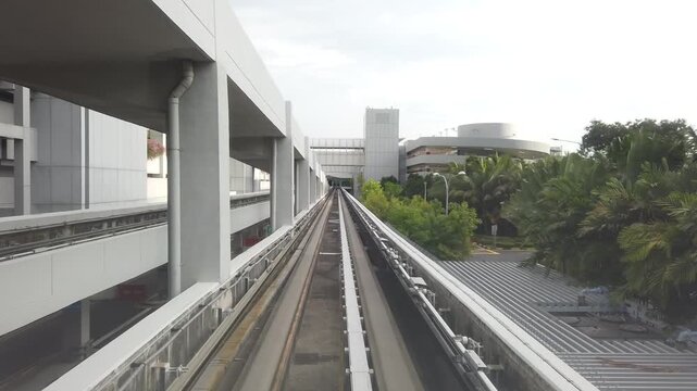 Singapore Changi Airport automated skytrain track moving between terminals.