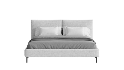 White bed with a blanket and pillows on an isolated background.