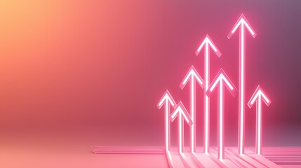 Abstract 3D upward arrows with glowing lines on smooth gradient background, clean minimalist concept for business growth and innovation visuals