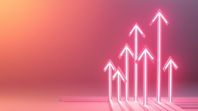 Abstract 3D upward arrows with glowing lines on smooth gradient background, clean minimalist concept for business growth and innovation visuals