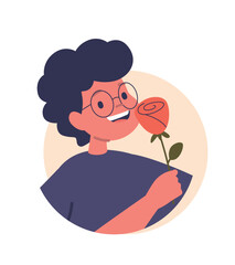 Romantic boy kid holding rose