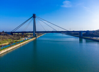 Landscape with the bridge over the Danube - Black Sea canal from Agigea, Constanta County - Romania