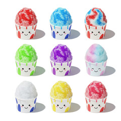 Colorful Snow Cones A Variety of Flavors and Happy Faces on a White Background
